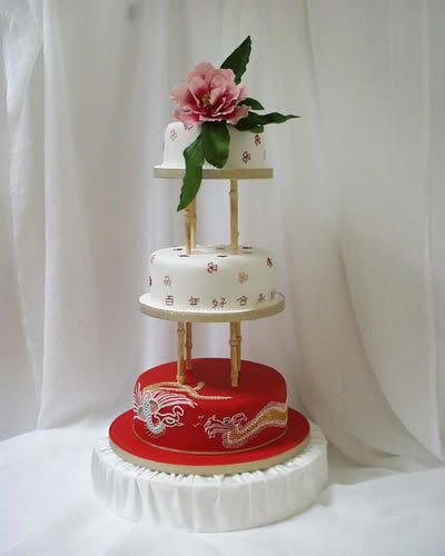 Red And White Fountain Wedding Cakes