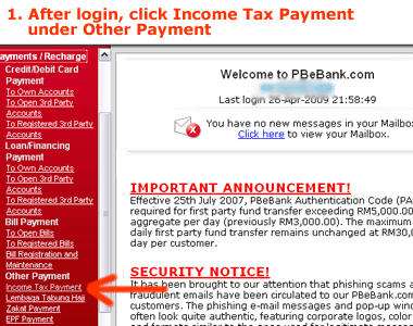 How To Pay Income Tax Online Using Pbebank Malaysia Financial Blogger Ideas For Financial Freedom