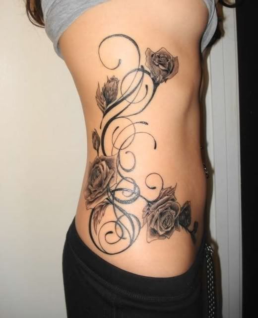side tattoo. Side-Tattoo-Gothic-Rose-Vine-
