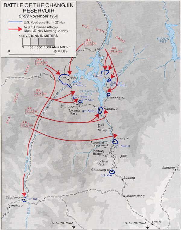 26 - Map of Chinese and American troop deployments in and around Chosin Reservoir Pictures, Images and Photos