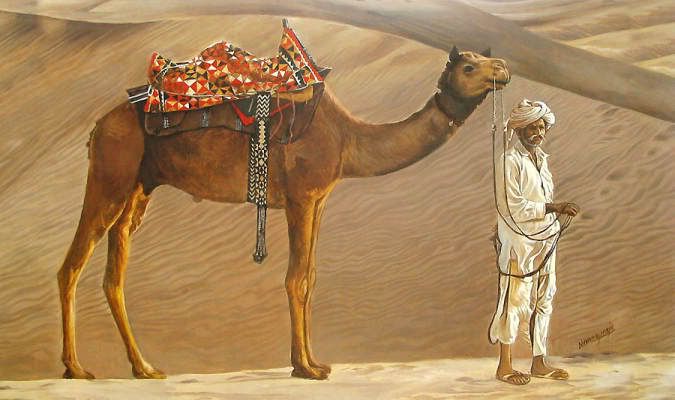 paintings of camel and man beautiful