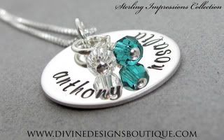 Sterling Impressions Handstamped Single Disc Two Name Birthstone Necklace