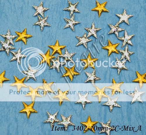 Small Iridescent Star Appliques Cards Gold Silver 200pc  