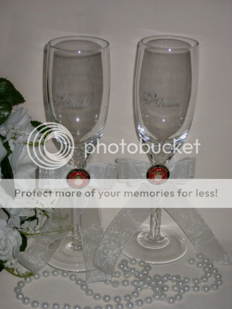 US MARINE MILITARY Wedding Etched Toasting Glasses  