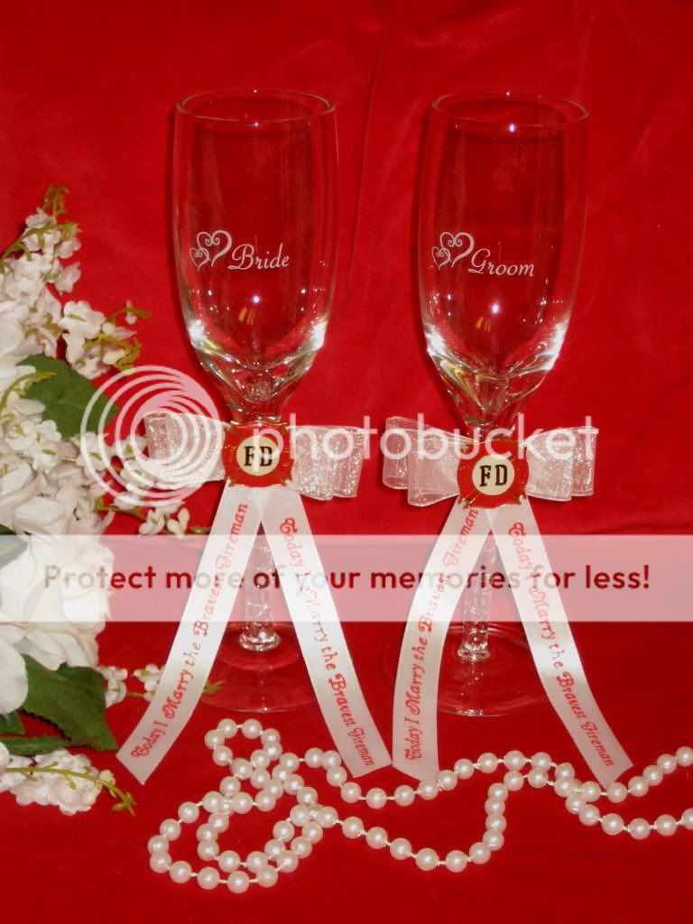 FIREMAN TOASTING GLASSES FIREFIGHTER WEDDING 2 Psc  