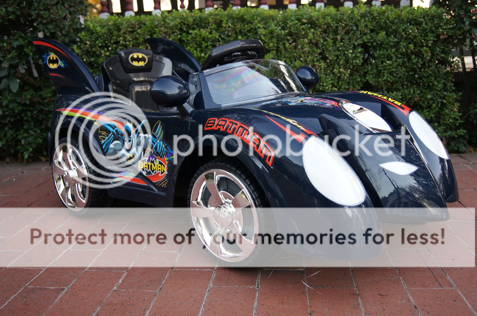 New Black 6V Batman Batmobile Ride on Power Car Wheel Chrome Upgrade Music Sound